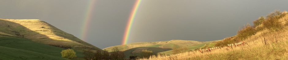 Rainbow, post rainstorm, over the arena at Garden Springs Farm.